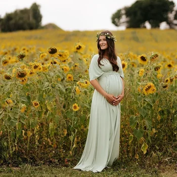Sexy Backless Maternity Photoshoot Dress Maxi Gown Retro Lace-Up Elegant Bump Friendly Pregnancy Outfit Baby Shower