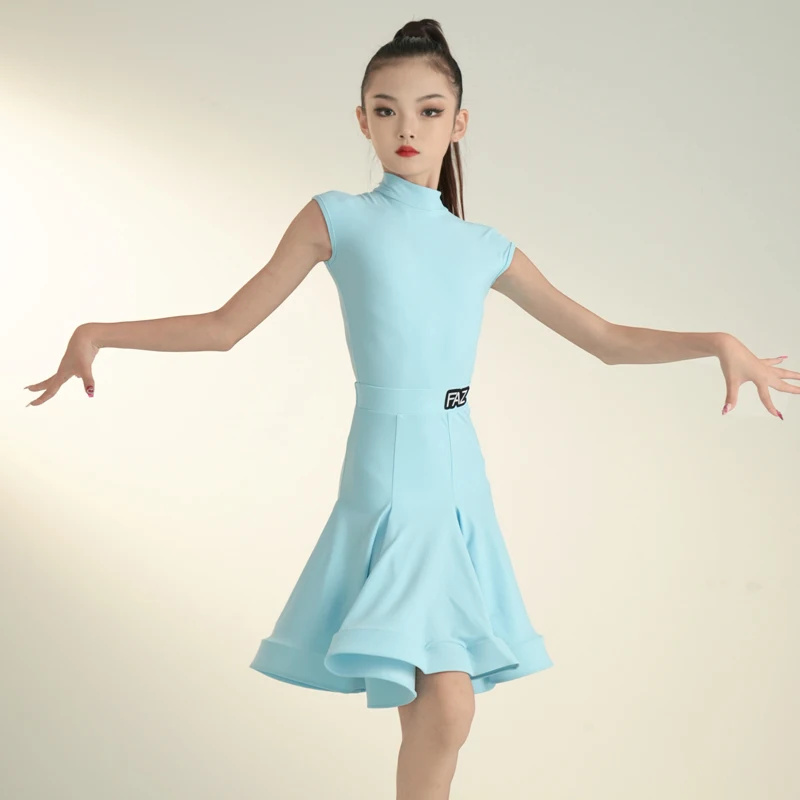 Dance Dress Summer Children's Latin Dance Competition Dress for Girls Professional Standard Bag Shoulder Sleeveless Skir