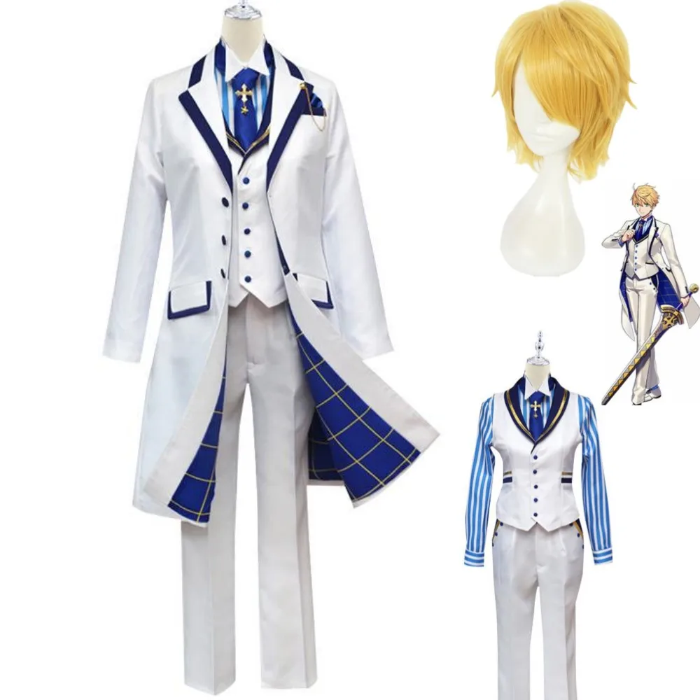 Anime Game Fate Grand Order Fgo Arthur Pendragon Costume Cosplay White Rose King Of Knights Parrucca Windbreak Man Carnival Suit