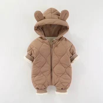 بدلة قفز للأطفال حديثي الولادة للخريف والشتاء مع ملابس قطنية قطيفة وسميكة للأطفال بعمر 0-18 شهرًا ملابس خارجية للأطفال 2