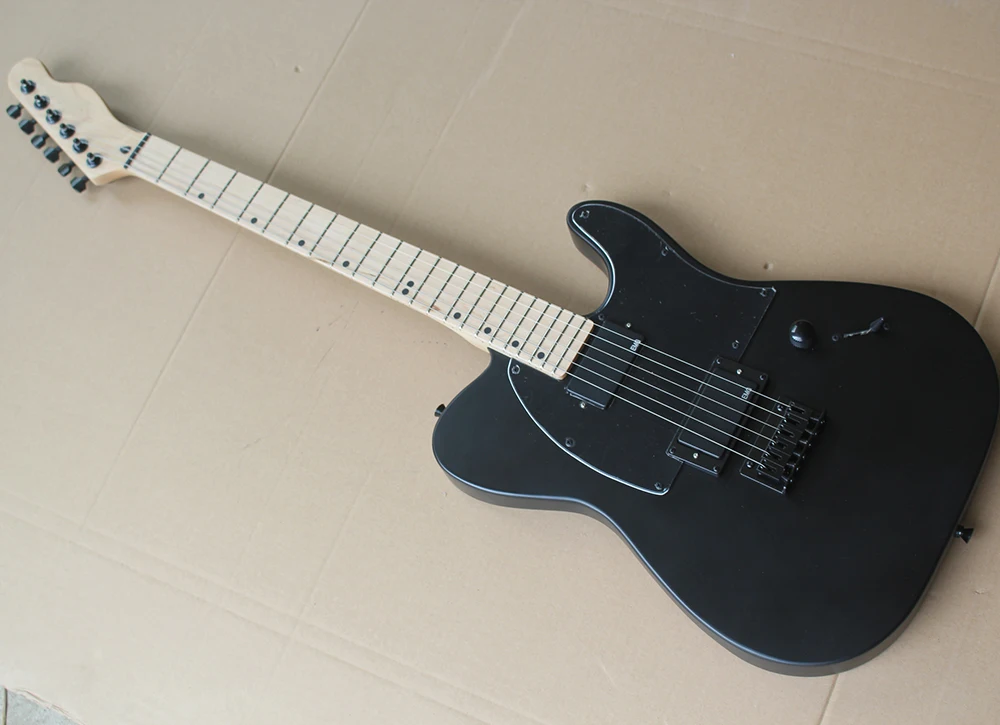 

Matte black body active electric guitar 6 strings with maple fretboard 22 frets black pickguard can be customized