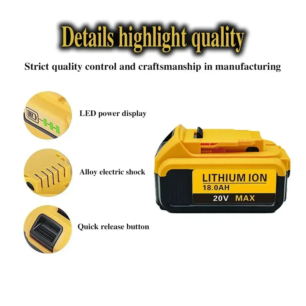 Rechargeable power tool accessories, lithium battery replacement and charger for Dewalt DCB200DCB184 series, 18V, 20V