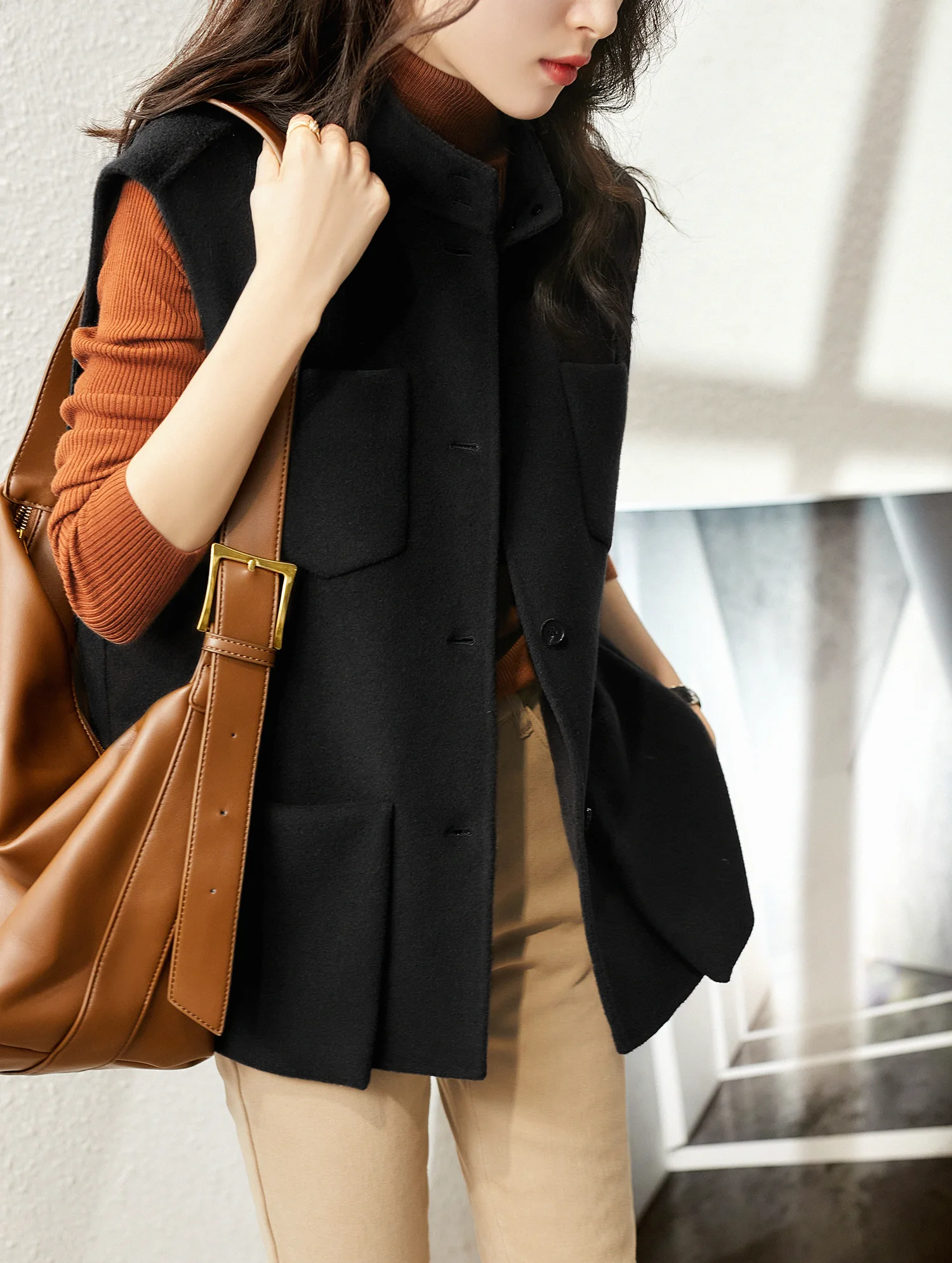 Sleeveless Jacket Women Fashion Pockets Vest Wool Coat outwear New Arrival ladies parka coats