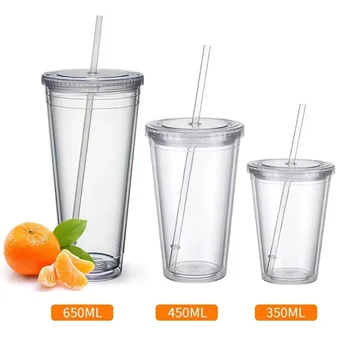 Clear Double-Layer Tumbler with Straw 1