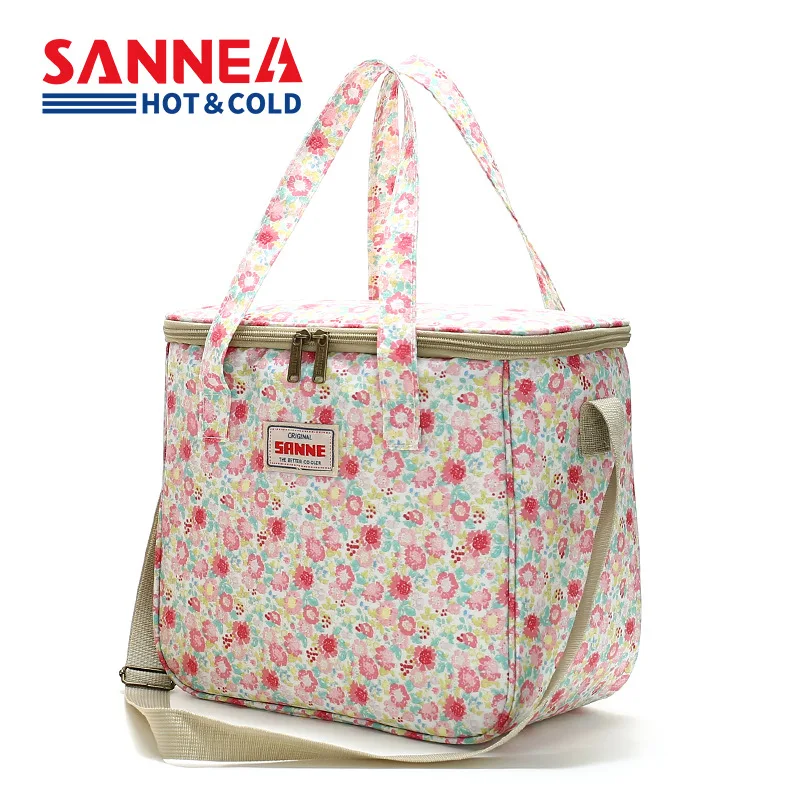 SANNE 10L Floral Series Lunch Bag Waterproof Insulated Thermal Diagonal Portable Cooler Bag Thermal Picnic Bag for Family