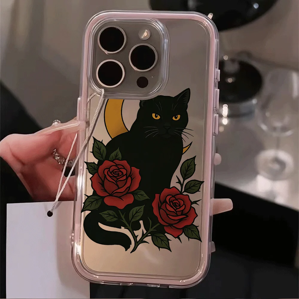 Luxury Black Cat Rose Silicone Phone Case - Candy Bumper Design