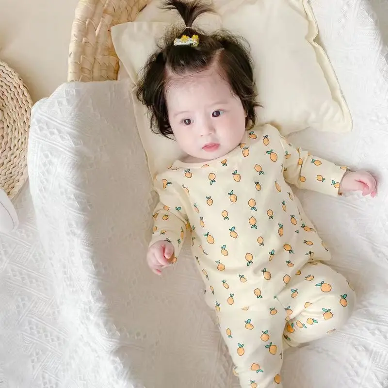 Autumn Children&rsquo;s Sleepwear Korean Casual Boys Girls 2 Piece Loungewear Set For 3 6 9 12 18M kids sleepwear sets
