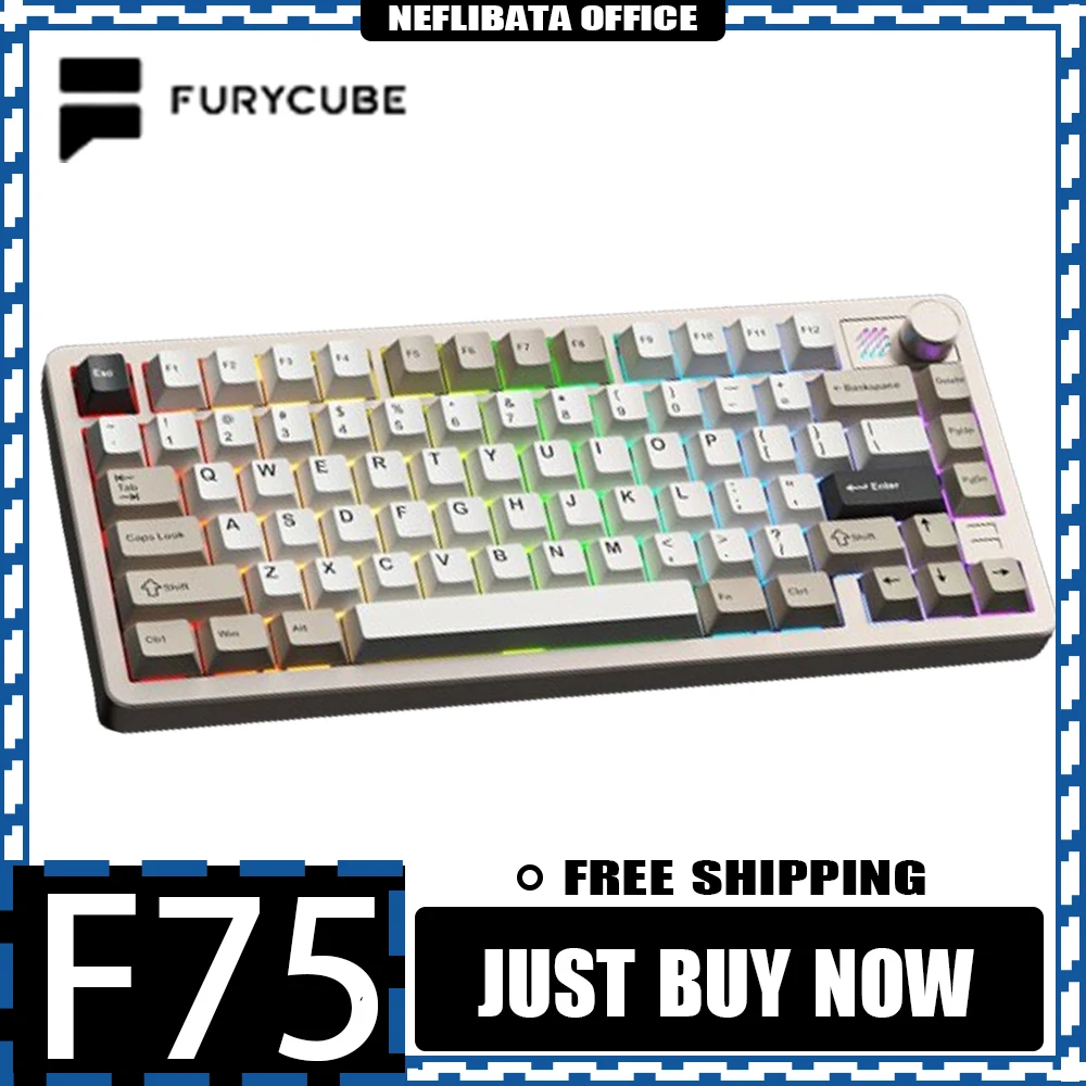 

Алюминиевая механическая клавиатура FURYCUBE F75 с тремя режимами горячей замены, беспроводные комплекты Bluetooth, аксессуары для ноутбуков, пользовательские игровые пк, подарки