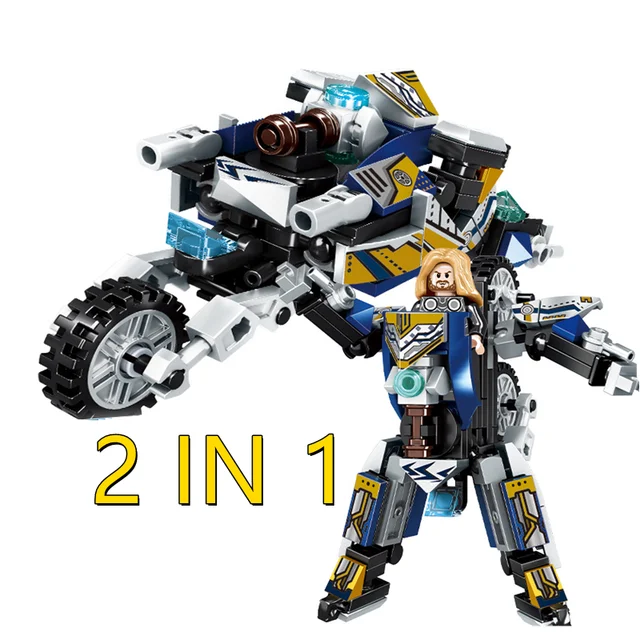 2 IN 1 Marvel Movie Avengers Clan Transforming Mecha Motorcycle Model Building Blocks Bricks Sets Classic Dolls Kids Toys Gits 4