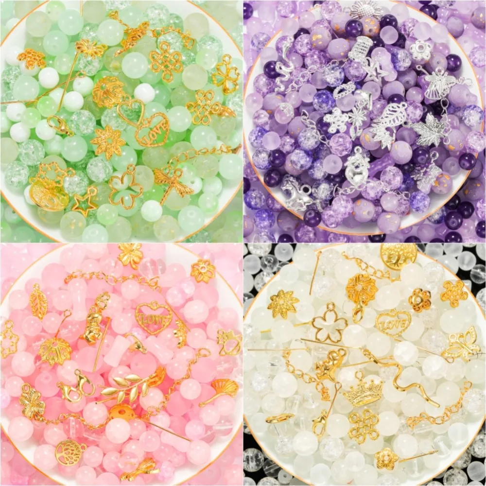50 g 8–10 mm Glasperlen in verschiedenen Größen mit Charms, verschiedene Kawaii-Ästhetikperlen für Frauen, Basteln, DIY-Halskette, Armband, Schmuckherstellung