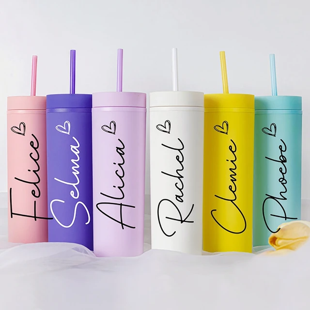 Personalized 16 oz. Matte Pastel Skinny Tumblers with Lids and