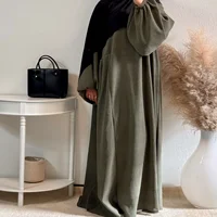 Winter Corduroy Abaya Warm Muslim Dress Closed Abayas for Women Dubai Luxury Turkey Kaftan Hijab Robe Ramadan Eid Islam Clothes