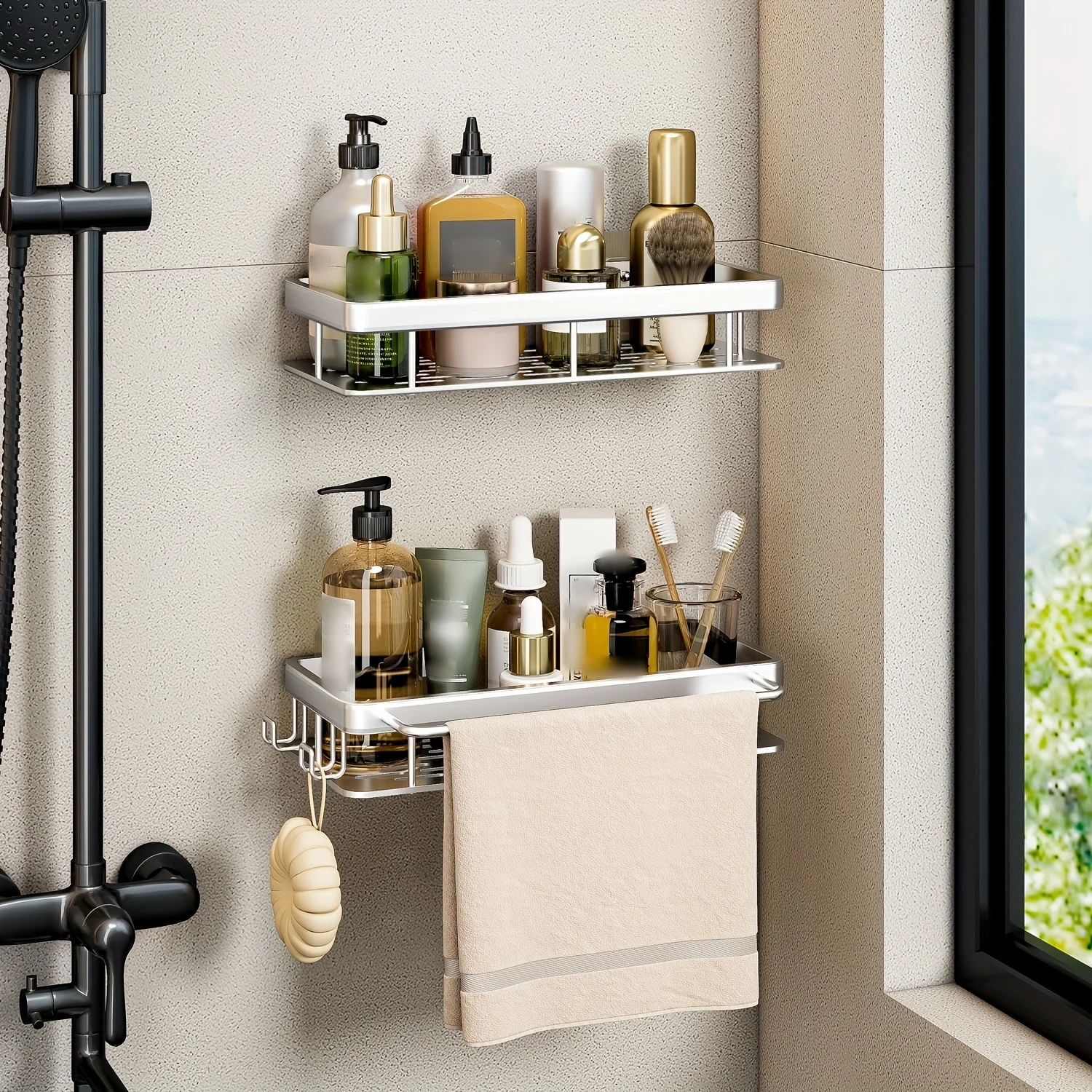 

Bathroom storage rack, punch-free aluminum bathroom rack, washbasin shampoo and cosmetics shelf