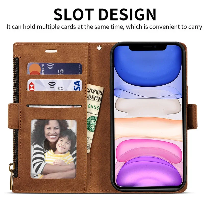 For Redmi Note 10T 10S 10 Pro Max 9S 9 S Poco M5S F3 Zipper Wallet Leather Case For Xiaomi 11T Pro Luxury Cover Mi 11 Lite Funda