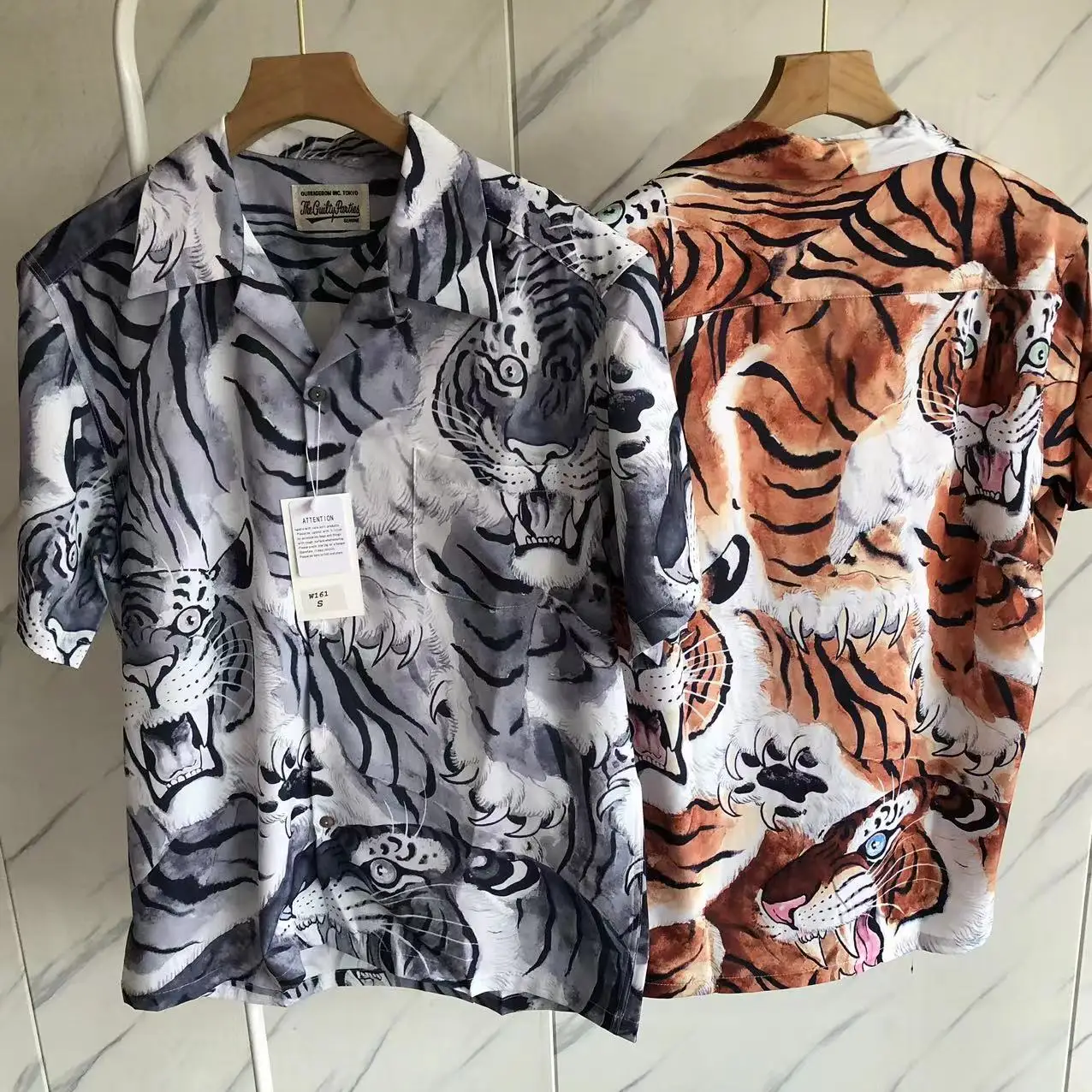 

Fashion Hawaii WACKO MARIA Shirt Men Women Top Version Beach Casual Tiger Pattern Lapel Short Sleeve Deadpool