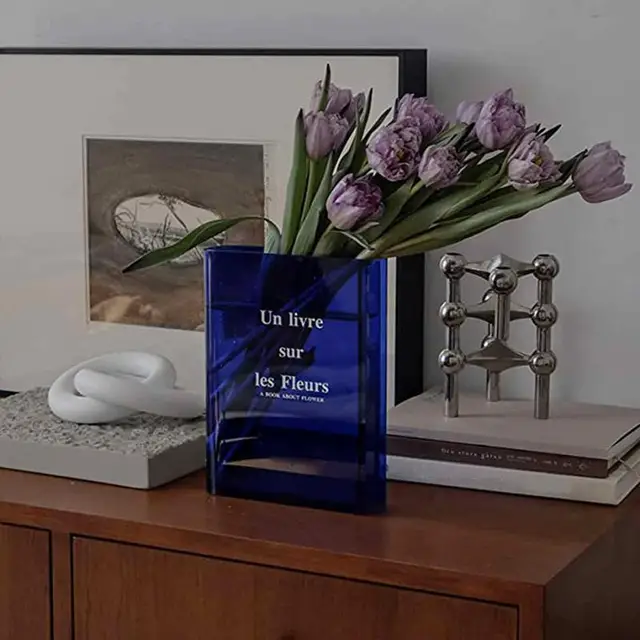Clear Book Váza, Flower Váza Virágokhoz, Aranyos Könyvespolc Dekoráció A Virágrendezéshez - Image 4