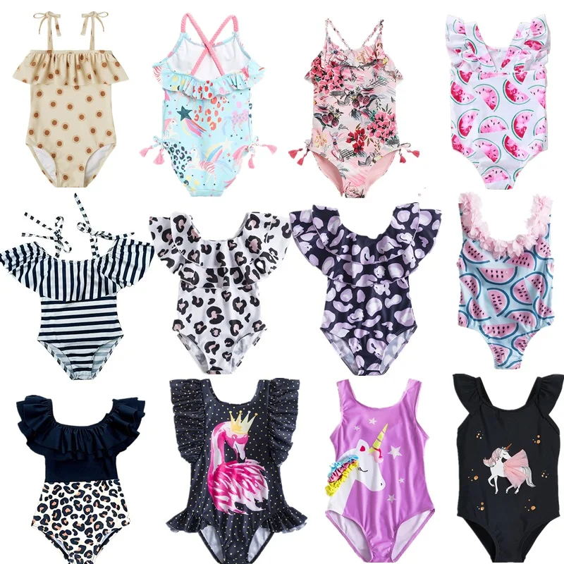 Children Swimwear Baby Girls One-Piece Summer Flower Leopard Printing Bikini Bathing Suit Toddler