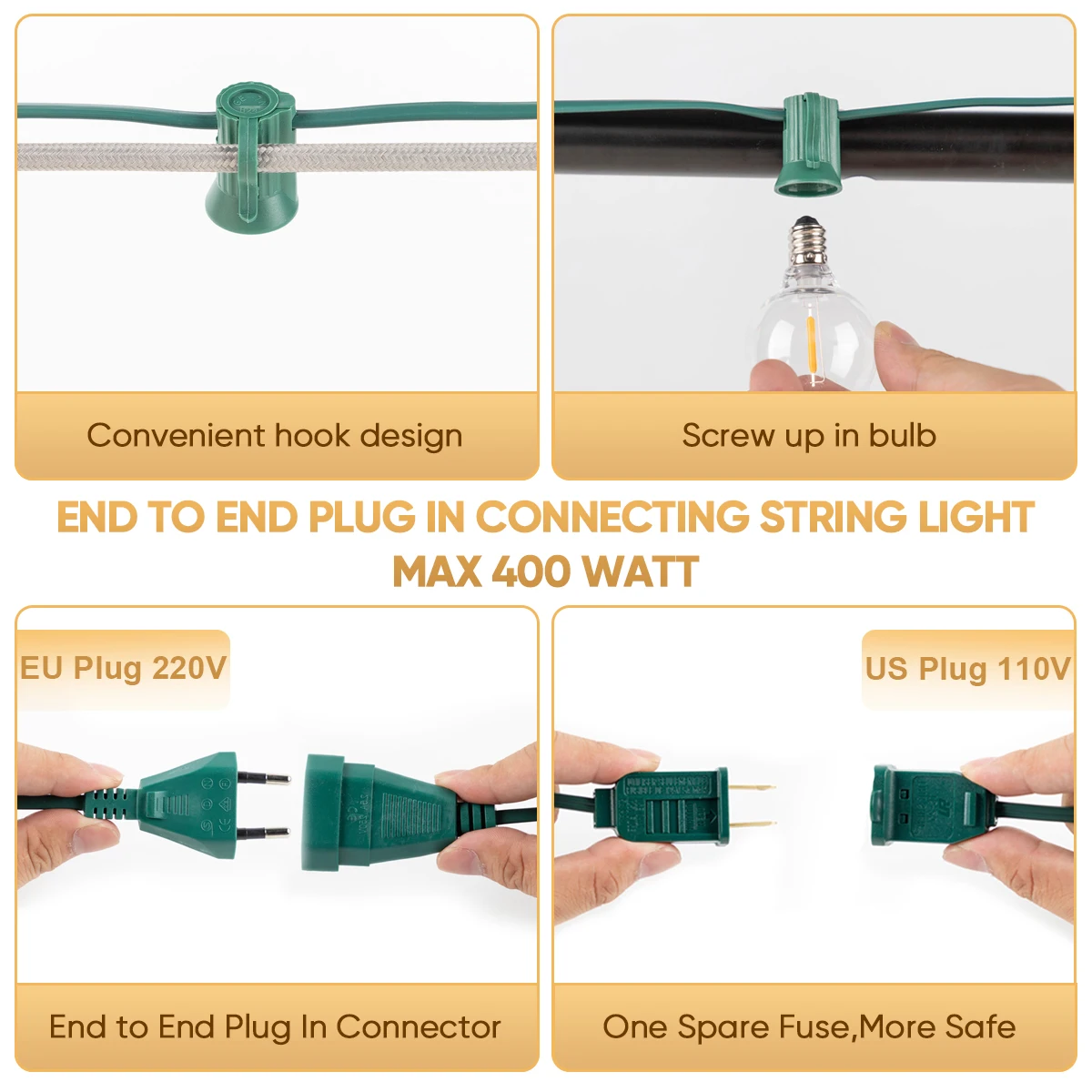 Outdoor Light Cable EU 220V US 110V String Light Wire E12 Sockets C7 Lamp Base Connectable Party Wedding Decor Street Garland string lights