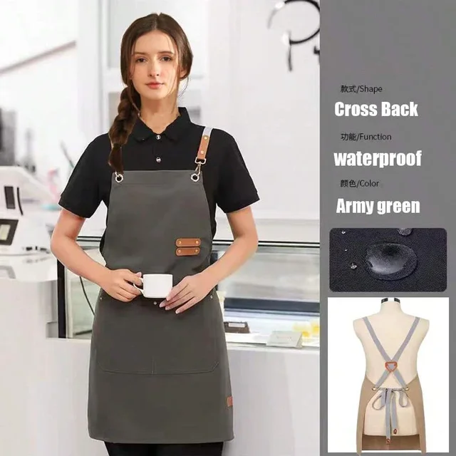 Delantal De Chef De Lona Impermeable Con Correas Ajustabl De