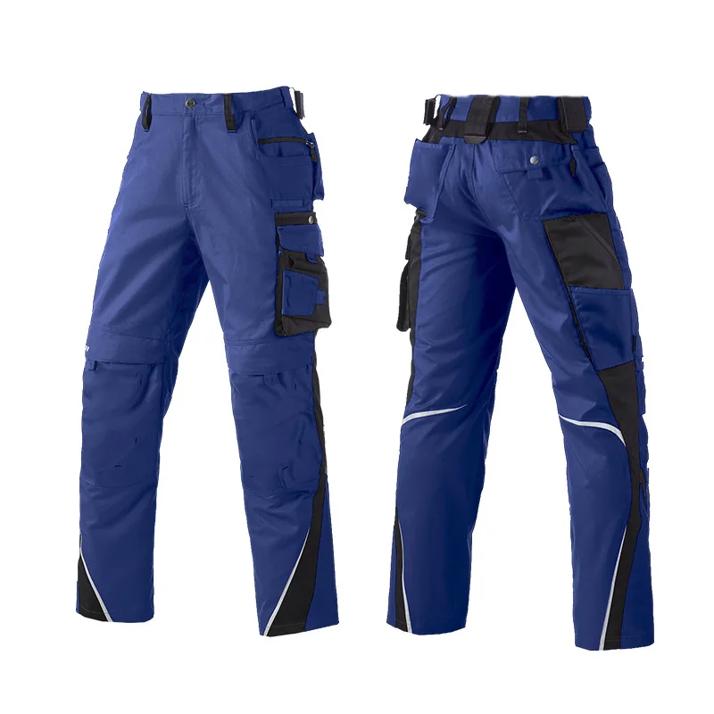 blue work pants with reflective stripes