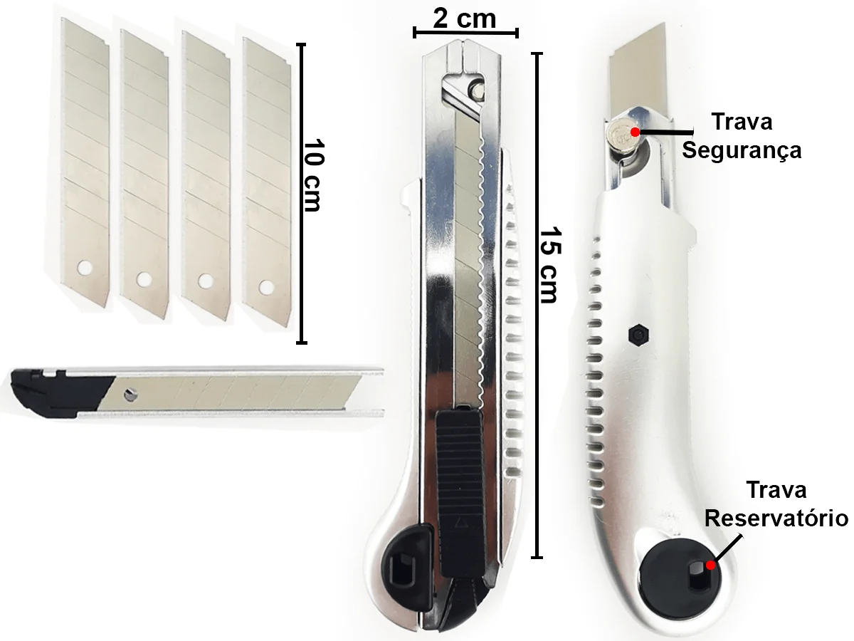 6 Kit 18x100mm Metal and Wide Plastic With Reservoir For Blades Safety Lock + Extra Blades - 2