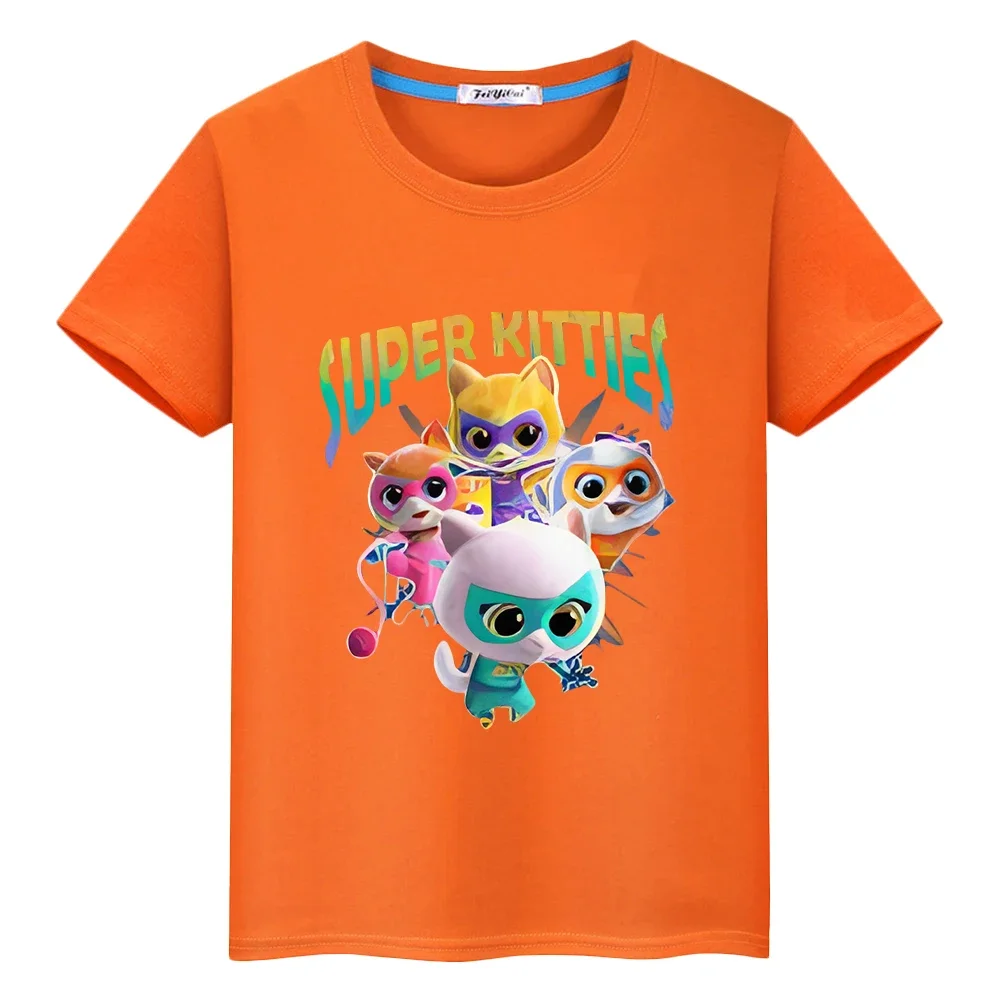 Super Kitties Summer Print T-shirt pride tshirt y2k one piece boys Anime Tees 100% Cotton Short Cartoon Tops kids clothes girls 3