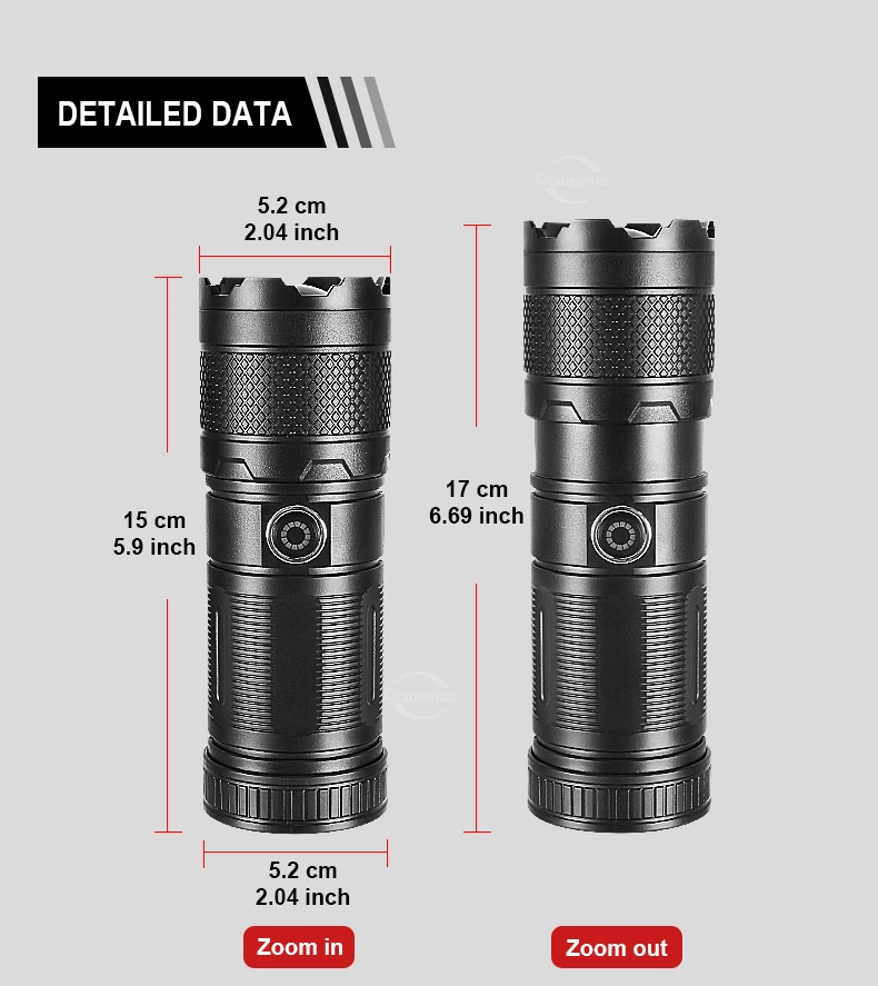 Description Picture 3 of itemHigh Power Led Flashlight Super Bright Spotlight Torch Zoomable Built-in Battery Rechargeable Torch Strong Light Camping Lantren
