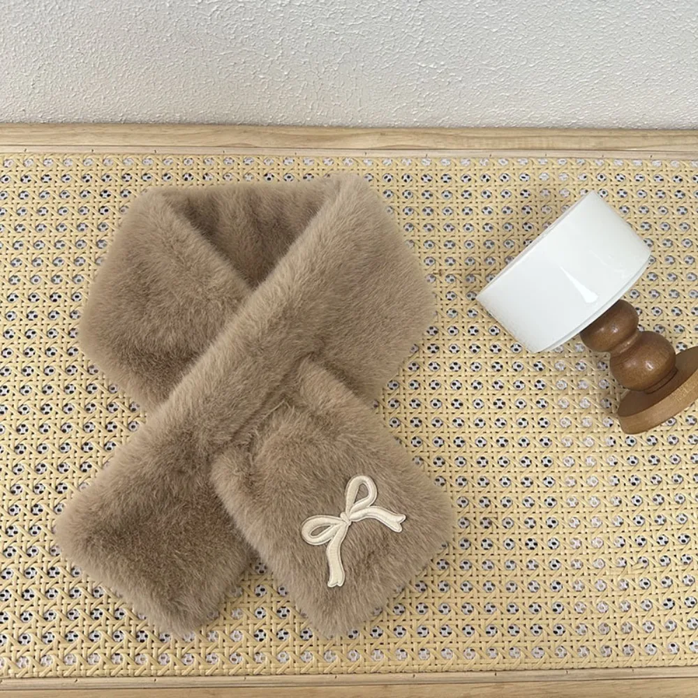 Cute Solid Color Bowknot Scarf Casual Warm Kids Plush Scarf Korean Style Windproof Children's Cross Scarves Outdoor