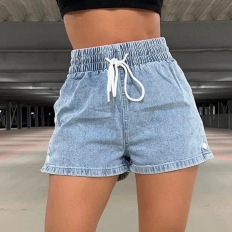Denim Shorts High Waist Single-breasted Streetwear Y2k Shorts Summer Thin Sports Short Jeans Harajuku Women's Clothing