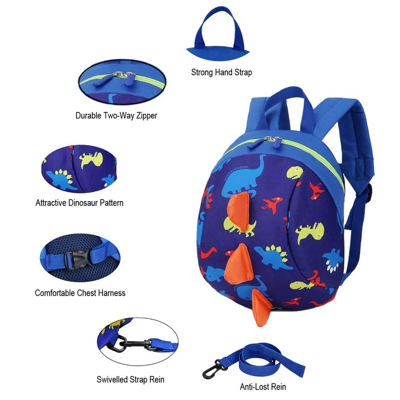 Infant Baby Dinosaur Safety Harness Backpack Toddler Kids Canvas Leash Anti-lost Kindergarten Bag Children Animal Schoolbags 4