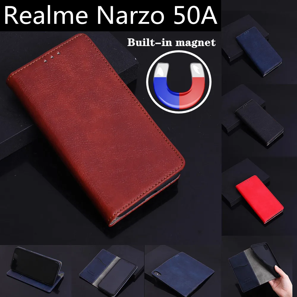 Leather Flip Cover Wallet Card Stand Magnetic Book Cover Case Skin For Realme Narzo 50A