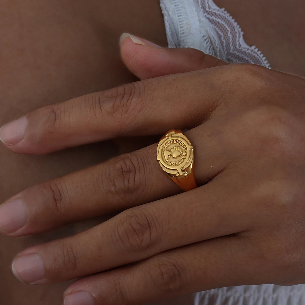 Vintage Female Embossed Pattern Rings For Women 316L Stainless