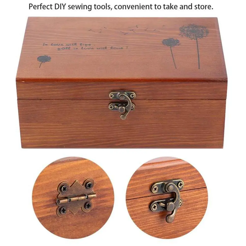 Wooden Vintage Needle Thread Box Household Sewing Empty Basket Storage Case Organizer DIY Sewing Kit sewing accessories,sewing storage box,sewing kit,sewing thread box