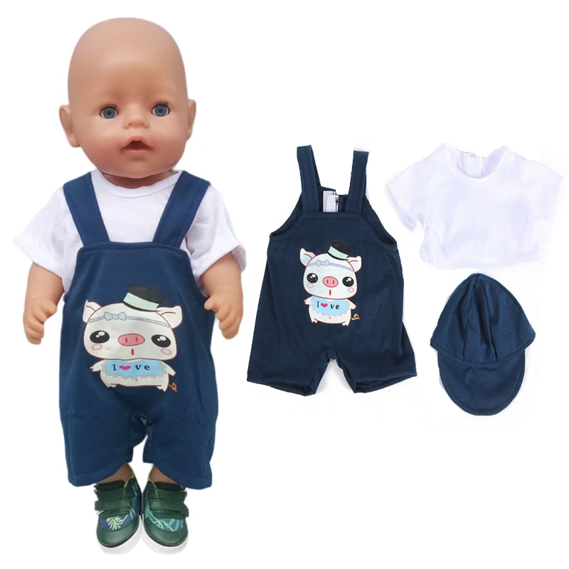 38cm doll clothes for 43cm Bebe doll boy clothes pants blue elephant set for 17" doll fur pajama