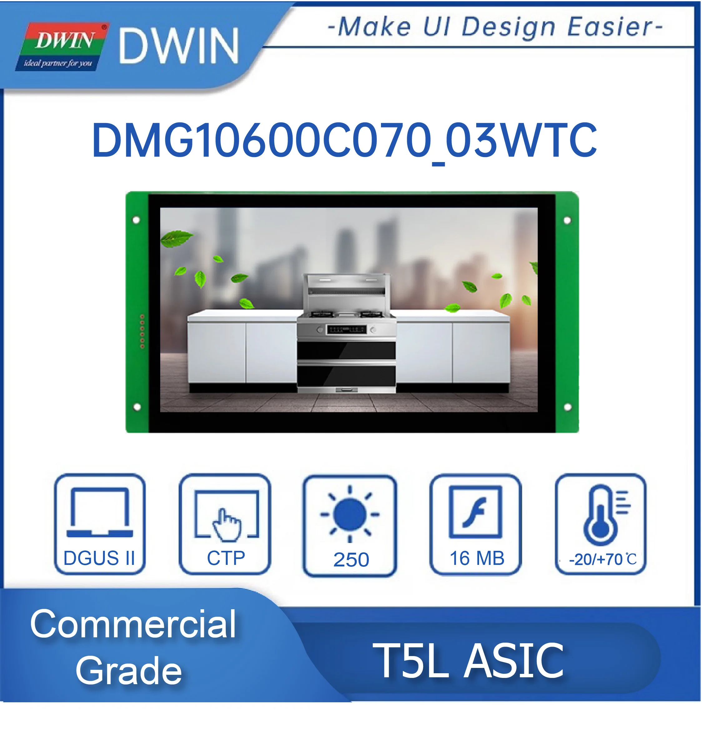 Фото DWIN 7,0 дюймовый дисплей 1024 * RGB * 600 HMI умный модуль IPS-TFT-LCD, широкий угол обзора-dmg10600c070 _ 03w №1