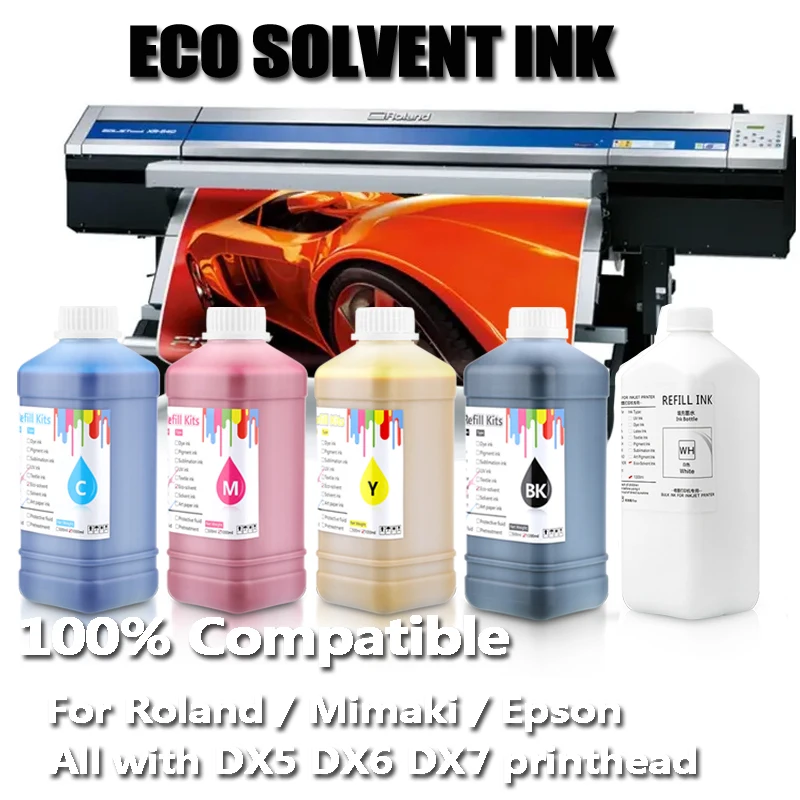 Tinta Solvente Eco Tinta Branca para Epsonrolandmimaki Fordx5 Dx6 Dx7 Dx10 Tx800 Xp600 5113 4720 I3200 Tinta à Base de Óleo 1000ml - Imagem 2