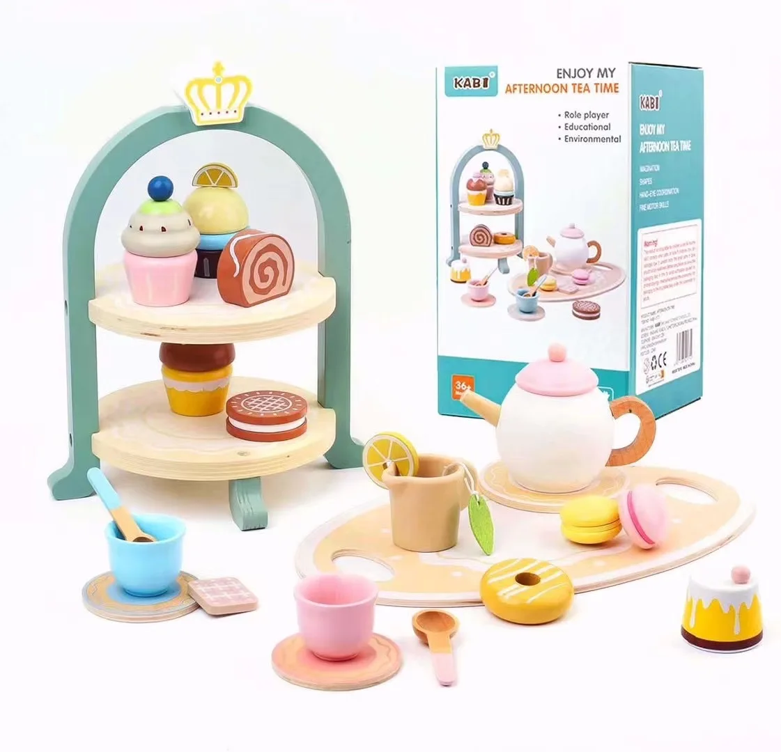 Wooden Afternoon Tea Set Toy Montessori Pretend Play Food Children's Role Play Game House Toy for Girls Boys Kids Gifts