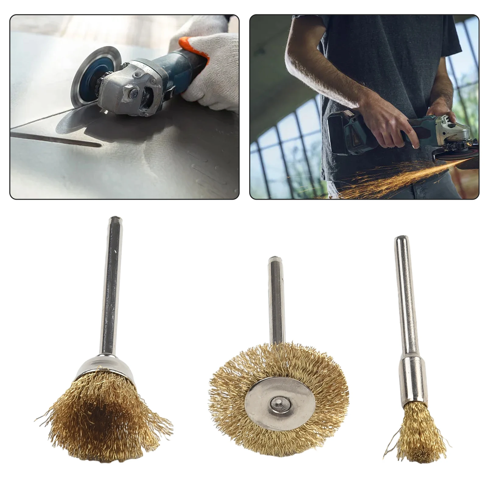 3pcs Copper Wire Wheel Cup Brushes Bits Set Rust Paint Remover Polishing Brushes For Polishing Cleaning Deburring Rotary Tool,cleaning brush,wire brush,stainless steel wire brush,wire brush set,wire cleaning brush,electric wire brush