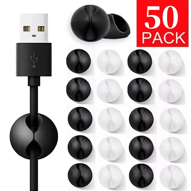 5/50Pcs สายคลิป Winder Organizer รอบ Charger สายไฟคลิปโต๊ะ Tidy Management ลวดกาวผู้ถือ CLAMP ในรถบ้านสํานักงาน 1