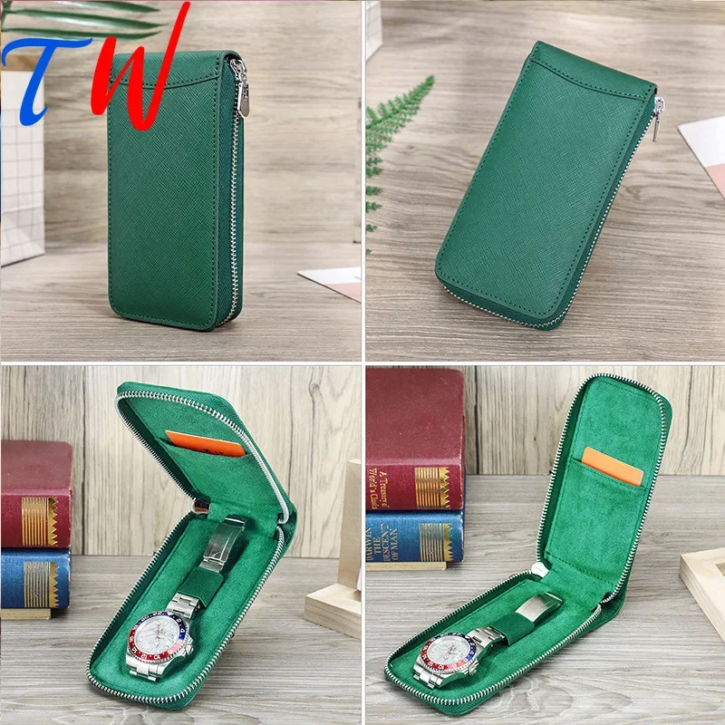 Genuine Leather Watch Bag Cross Pattern Head Layer Cowhide Watch Case Bag Single Pack Watches Portable Travel Free