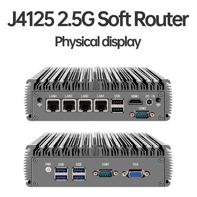 YINGCHI 인텔 셀러론 팬리스 소프트 라우터, 미니 PC, 4x2.5G LAN, HD 및 VGA 포트 방화벽 기기, 평점 4.8/5