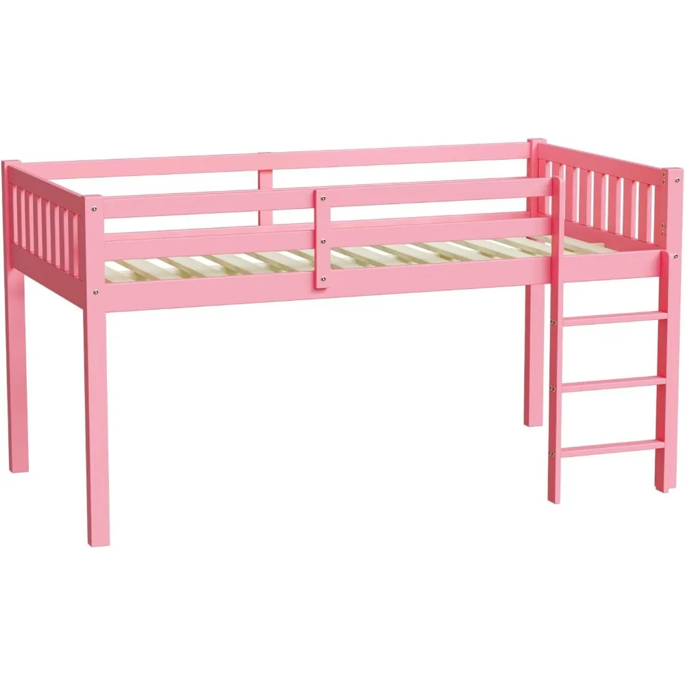 Bed Twin Size with Stairs, Wooden Toddler Loft Bed for Kids, Junior，Young Teens，Pine Wood Twin Bed Frame, Space-Saving Design 6