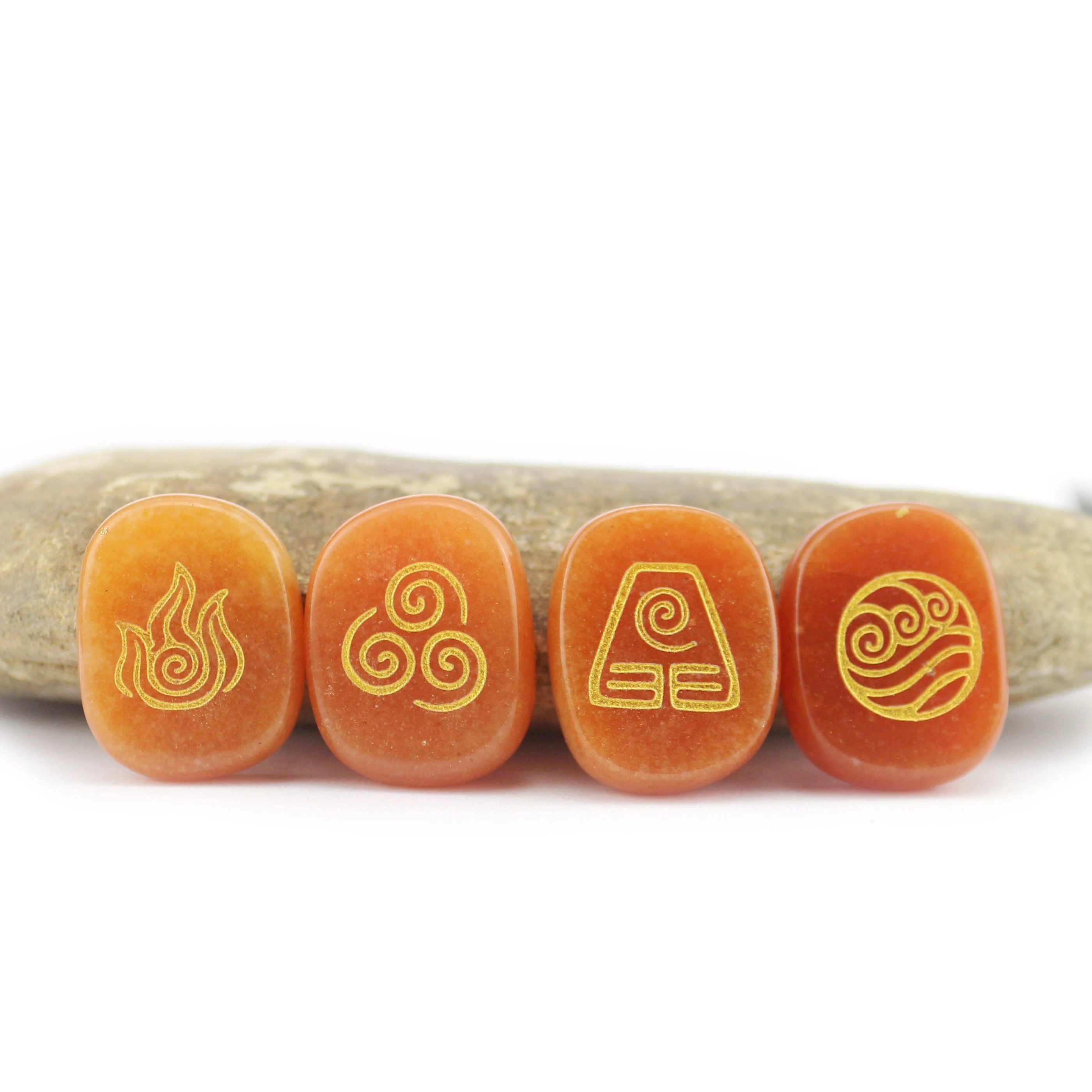VGDS Hot 4Pcs/Sets Natural Crystal Quartz Gem Oval Universe Air Water Fire Earth Four Elements Symbol Energy Reiki Healing Stone