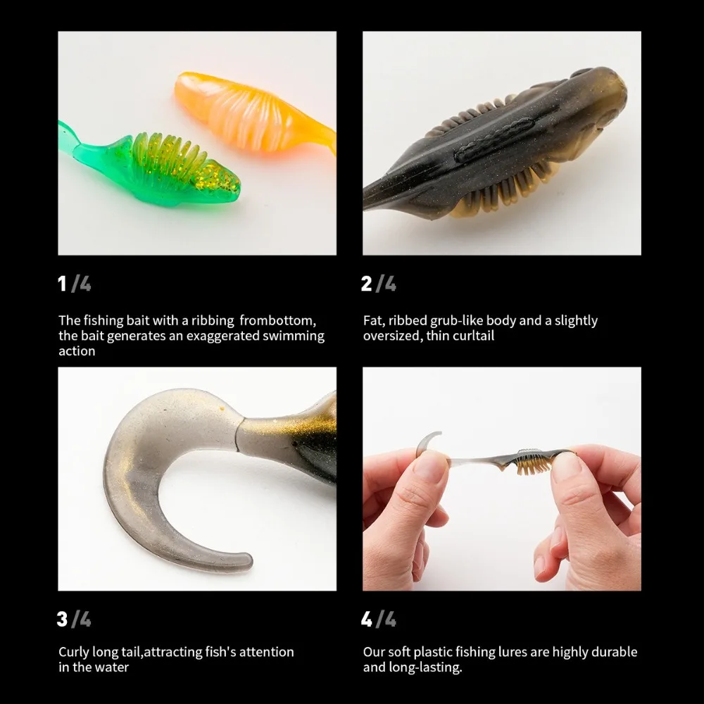 15PCS PVC Floating Soft Bait Soft Worm Two Strokes Wobbler Fishing Lure 4.5cm 1.85g 6 Colors T Tail Soft Worm Fishing