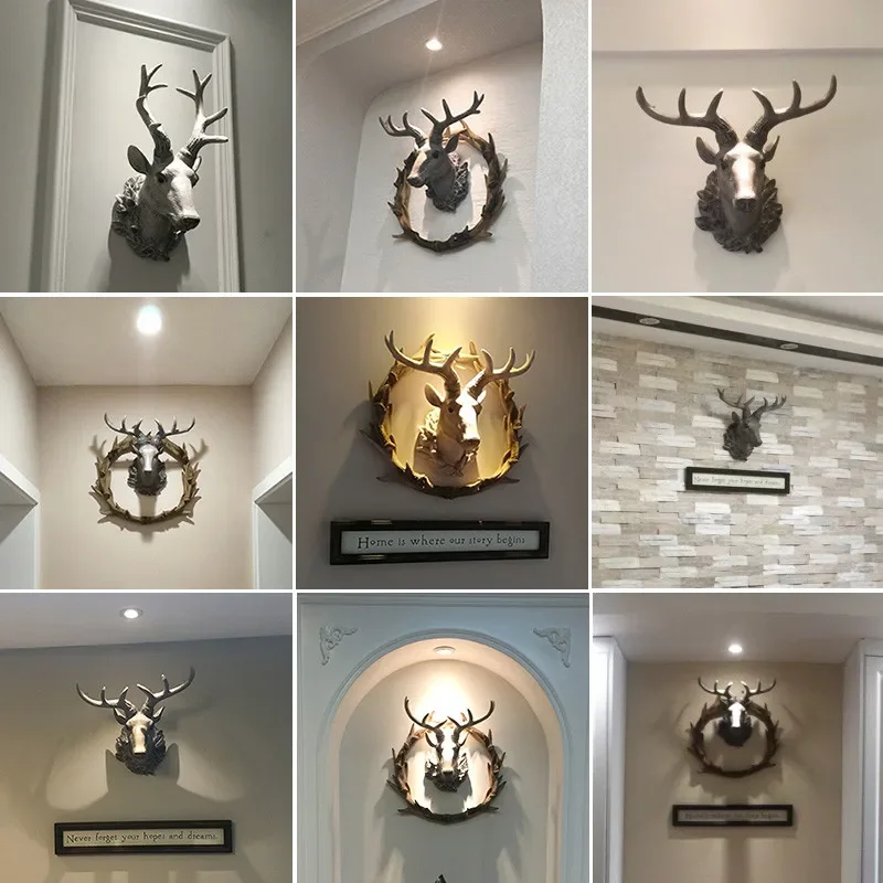 [HHT] American Country Lucky Deer Head Wall Hanging Decoration Pendant Living Room Restaurant Entrance Hallway Aisle Background 6