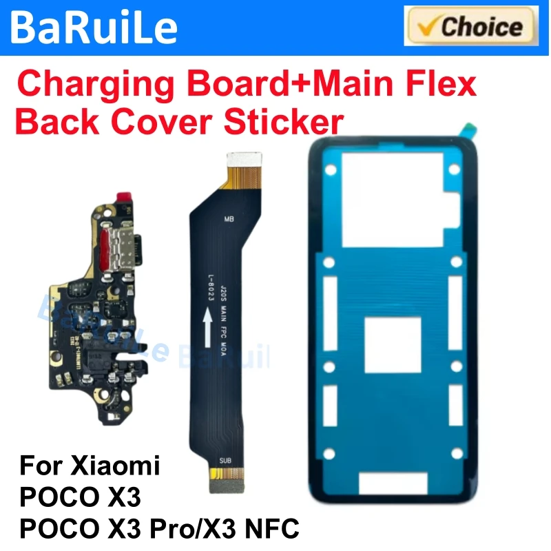BaRuiLe Motherboard Connector Charging Flex Cable For Xiaomi Poco X3 Pro X3 NFC USB Port Charger Main Board Back Cover Sticker
