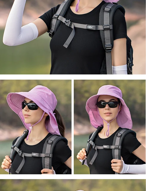 Cappello da sole a tesa larga da donna Cappello a secchiello Cappello estivo da pesca all'aperto Escursionismo Protezione UV anti-collo Scialle Visiera Cappello da donna Cofano_voghion.com