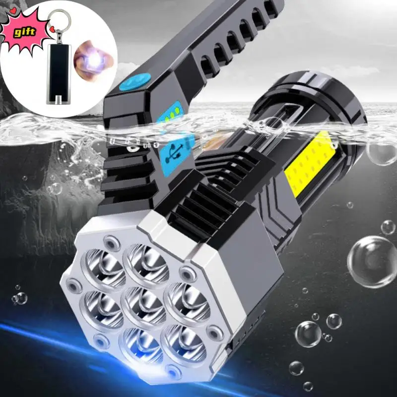 

Портативный фонарик, 7 светодиодов, USB Перезаряжаемый водонепроницаемый ручной фонарик COB, боковые фонарики для кемпинга, походов