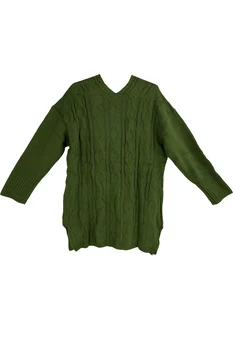 Plus Size Cable Knitted Pullover Sweater, Casual V Neck Long-Sleeved Slit Sweater, Women's Plus Size Clothing 4