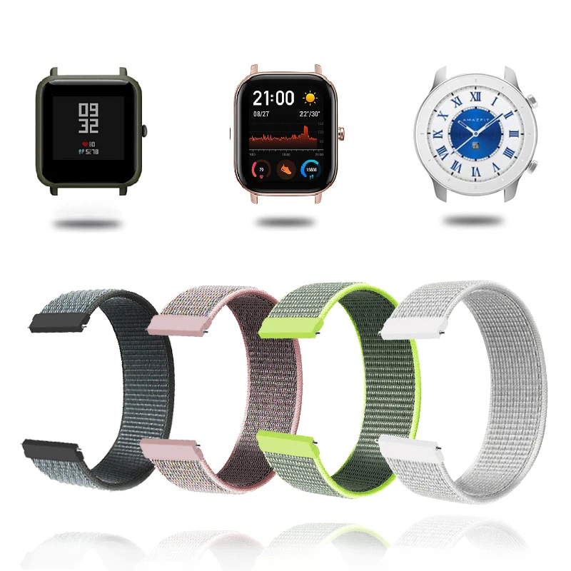 

Ремешок нейлоновый для Samsung Galaxy Watch 6 5 4 Active, регулируемый браслет для Amazfit Bip 5 S GTS Huawei GT 2 3, 20 мм 22 мм